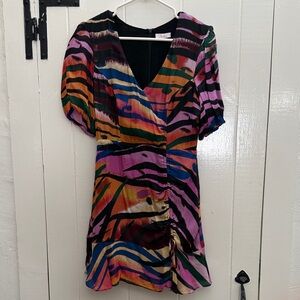 Parker Rare Multi-Color Animal Print Silk Blend Mini Dress Size 4